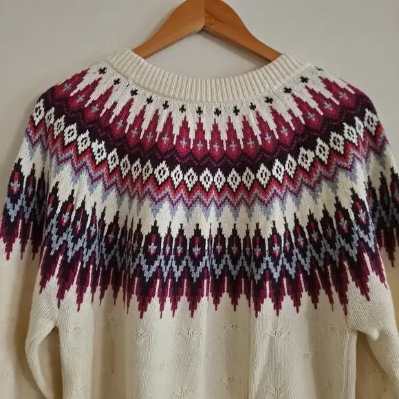 Sundance Eloise Fair Isle Sweater Wool Blend Knit Coconut Multi Women's Size L - Picture 7 of 11